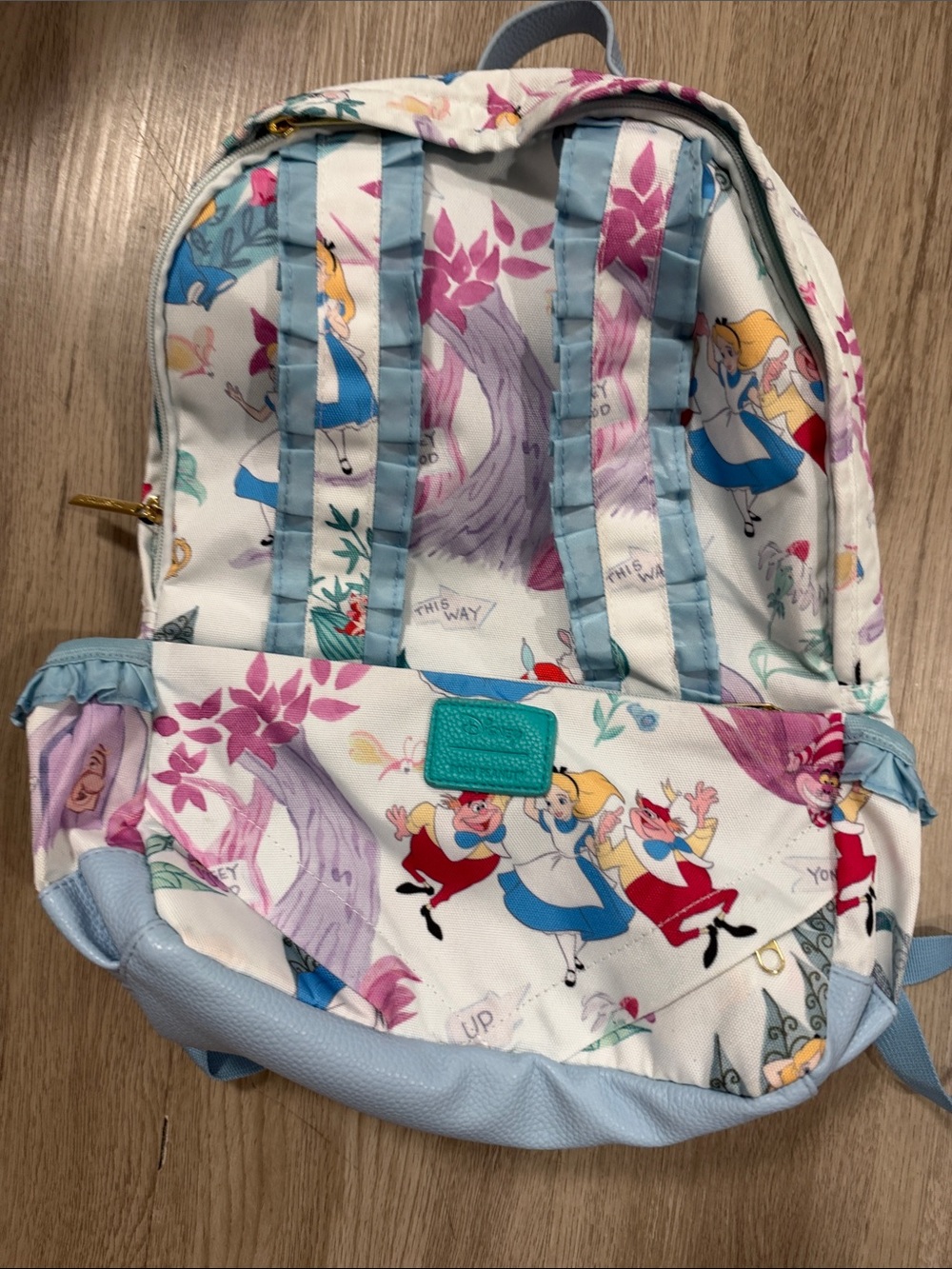 Posh Peanut Alice Print Kids Backpack - Light Blue, Pink & White NEW